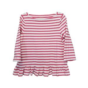 Broome Street x Kate Spade Cotton Pink Striped Peplum Hem Boat Neck Top Size L